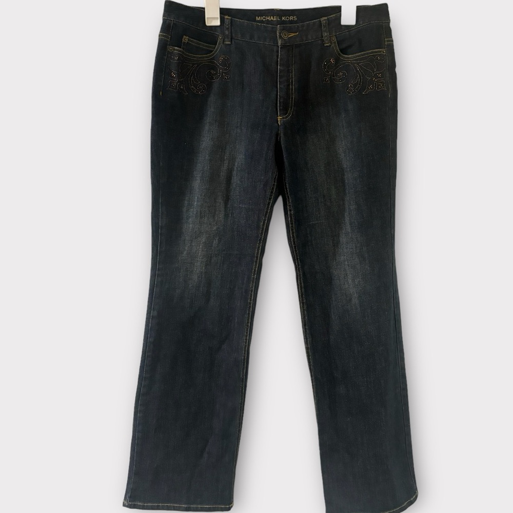 MICHAEL KORS JEANS fancy pocket womens size 12.  36 x  32  Boot  NWOT